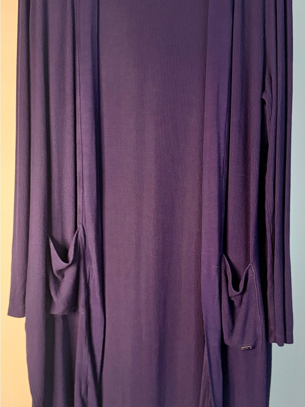 DKNY Jeans Cardigan Women S Purple Like New Open Front Ribbed Pockets
